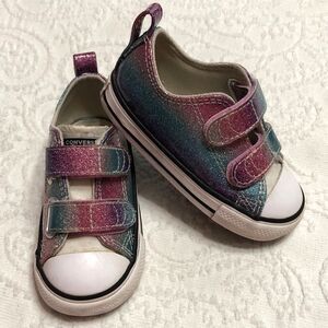 Converse Girls Size 6T Toddler Glitter Gradient Velcro Sneakers